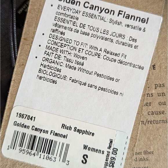 prAna Organic Flannel Shirt Rich Sapphire Blue Plaid Cozy Fall Layering Sz S NWT - Picture 9 of 11